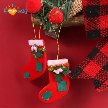 1 бр. Мини-червен Коледен чорап, Модел на Коледна Елха, Висящи Висулка, Куклена Къща, Миниатюрни Аксесоари за декорация.