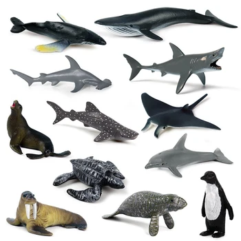 12 бр., имитация на Мини-морско животно, Гигантска много едри зъби на Акула, Касатка, Синя Китова Акула, Penguin, Делфин, модел играчки