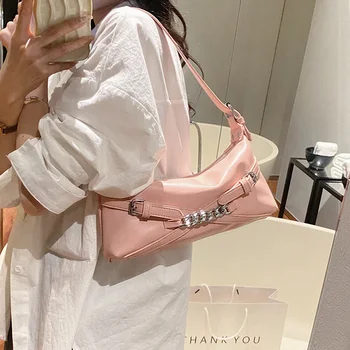 2023 Елегантни дамски чанти под мишниците Сребристо-розови чанти-скитници, от изкуствена кожа, малки чанти и портмонета, дамски ежедневни чанти през рамо, клатч