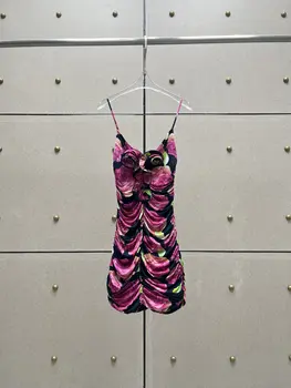 2023 Есенно-зимни модни Нова Дамски дрехи с флорални принтом, плиссированное рокля 0905