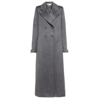 2023 Сива вълнена женски топло палто с дълъг ръкав и отложным яка, двубортный тренчкот