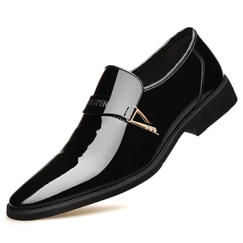 2024 Нови качествени мъжки обувки от лачена кожа, бели сватбени обувки, Размер 38-44, черни кожени меки мъжки модел обувки