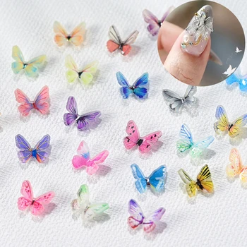 20PCS на Японските модни суспензии за дизайн на ноктите с пеперуди, Кристални детайли от смола с пеперуди, плоски декорации за нокти, Аксесоари за маникюр САМ