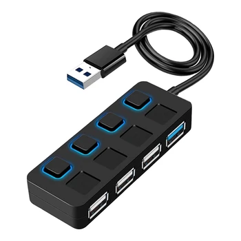 4-портов хъб USB 3.0 С отделни изходи за захранване с led подсветка, удължител адаптер USB-хъб, мулти USB сплитер за PC Mac