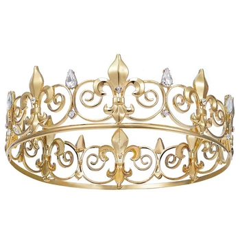 4X Кралската корона за мъже - Метални корони и диадеми за принцове, кръгли шапки за парти по случай рожден ден, средновековни аксесоари (злато)