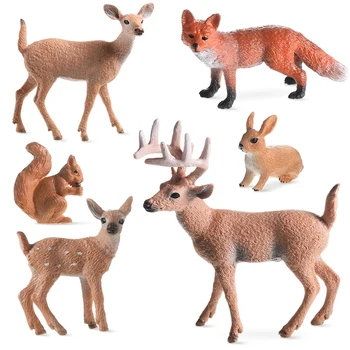 6 Предмети, фигурки на горски животни, фигурки на горски същества, Протеин, Елен, Заек, Семейни фигурки, Миниатюрни играчки