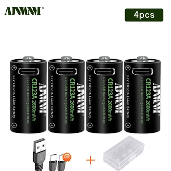 AJNWNM 3,7 V CR123 Акумулаторна Батерия cr123a lithium Type-C USB Зареждане 16340 16350 Йонни Литиево-йонни Батерии За Led Фенерче Razor