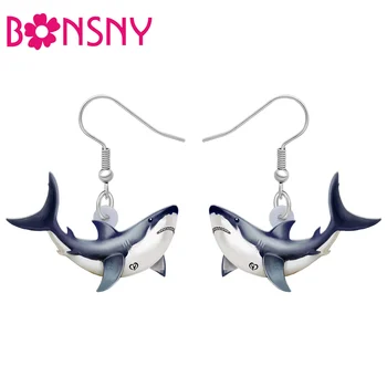 Bonsny Акрилни обеци-рибки, акули, животни, бижута, красиви висулки-окачване, модни аксесоари за жени, момичета