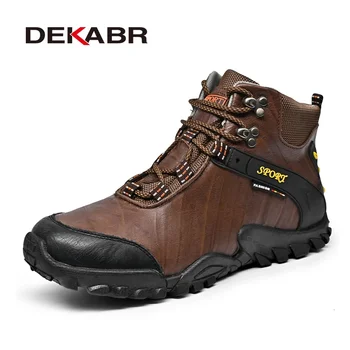 DEKABR/ Нови удобни мъжки обувки от естествена кожа, зимни ботильоны на топло меху, модерни дизайнерски обувки ръчна изработка, Размер 38-46