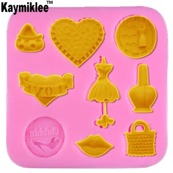 Kaymiklee M271 Мини чанта Рокля Форма за устни Силиконова Форма за печене на торти, бисквити, пасти от смола Surgarcraft Форма