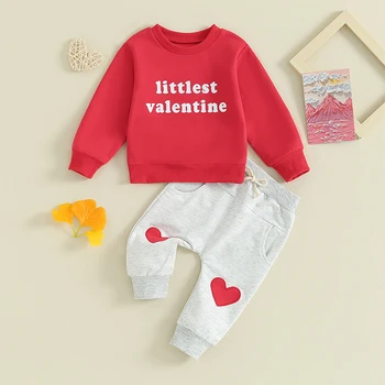 Listenwind Baby, 2 броя дрехи за Свети Валентин, hoody с дълъг ръкав и панталони-сърца, комплект детски дрехи на 3-36 месеца