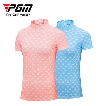 PGM Женска Риза за голф С къс ръкав, Лятото Дишащи Быстросохнущий Спортен Топ, Дрехи за голф, Дамски синя и Розова S-XL YF557