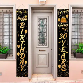 QIFU Black Golden Приветства балони, Декорация на парти за 30-годишнината на 30-годишен Честит 30-ти Рожден Ден, Украса за парти на 30-годишен Възрастен