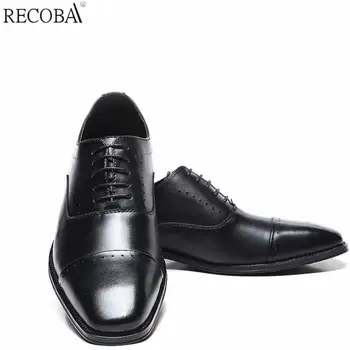 RECOBA Нови кожени мъжки ежедневни модела обувки офис обувки от черна кожа елегантен мъжки модни сватбени обувки 6