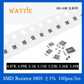 SMD Резистор 0805 1% 4,87 K 4,99 K 5.1 K 5.11 K 5.23 K 5.36 K 5.49 K 100 бр./лот микросхемные резистори 1/8 W 2.0 мм * 1.2 мм