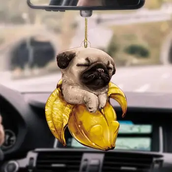Акрилна висулка във формата на куче-банан, Трайно украса за окачване на автомобилни огледала, Мило, очарователно огледалото за обратно виждане за камиони с мек покрив