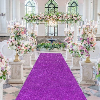 Блестящата и красива Писта Лилаво-Сватбена Коридор с дължина 1,5 х 7 м, Блестящ килим в коридора с пайети, Подходящ за сватби на закрито и на открито