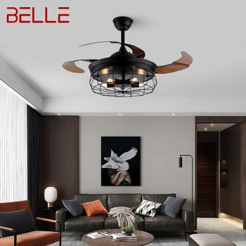 Вентилатор на тавана BELLE в ретро стил, индустриален led лампа от черен метал с дистанционно управление за дома, спални, лофта
