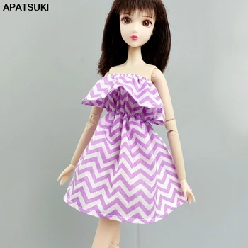 Виолетовият шарени рокля с открити рамене за Барби кукли, дрехи за парти, облекло за Барби кукли, аксесоари за кукли 1/6, детски играчки
