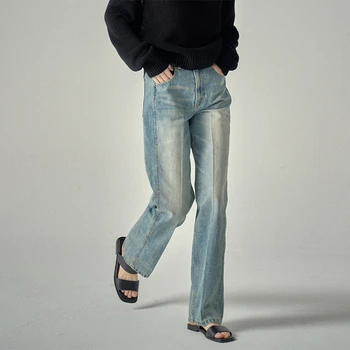 Дамски дънки FP, пролет/лято, дълги панталони в ретро стил, прави панталони-тръби с висока талия, ежедневни панталони