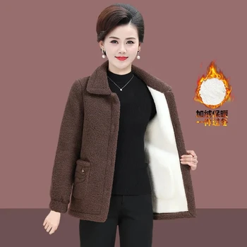 Дамски есенно-зимно яке, палто от симулация на вълна агнешко месо, Нова дебела топло яке от гранули кадифе, Дамски връхни облекла, дрехи за майката XL-5XL