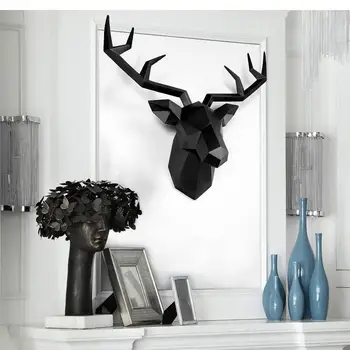Декорация за дома в скандинавски стил, смола, Геометрична главата на елен, монтиране на украса, Хол, монтиран на стената триизмерен висулка с животни