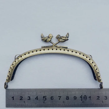 дизайн на ключалката little birds 12,5 см, метална рамка за чантата, с цип за клатча за момичета, ретро бронзов цвят, нагъната устата, златна 5 бр./лот