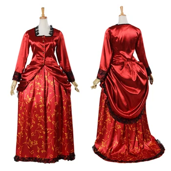 Жена червен сватбен костюм Викторианска бална рокля от 18-ти век в стил барок и рококо Средновековен Придворен костюм за благородна чай