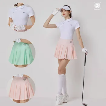 Женска тениска за голф с яка-часова Blktee, дишаща тениска с къс ръкав, дамски плиссированная пола с цип, бързо съхнещи комплекти панталони за голф