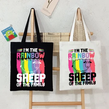 Забавни Дамски Чанти ЛГБТ I ' m Rainbow Sheep of The Family С Графики, Холщовая Чанта-Тоут, Множество Пазарска Чанта, Странична Чанта за Дами