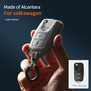 Калъф за автомобилни ключове от алькантары с катарама за Volkswagen Jetta, Passat, Bora Lavida Sagitar Аксесоари за интериора