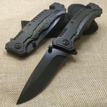 Качество на черен сгъваем ловен нож 7CR17Mov с наполовина зазубренным острие, Тактически джобни ножове за оцеляване в сражение, EDC Multi Tool