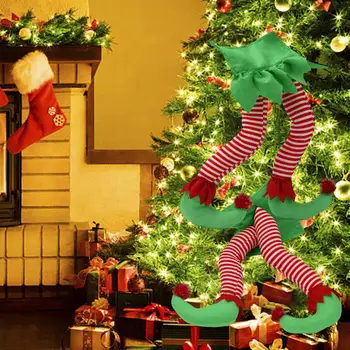 Коледна висулка-Издръжливи крака Коледен елф Мека блестяща форма е Лесна играчка, Коледен елф Засилва атмосферата