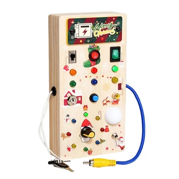 Коледна дървена дъска Монтесори за малки деца е с led подсветка, сензорни забавни играчки за деца от 1 до 3 години играчки с ключа, здрава
