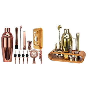 Комплект за коктейл-бара Mixology Bartender Kit: комплект продуктова инструменти от 12 теми със стилни бамбукова стойка