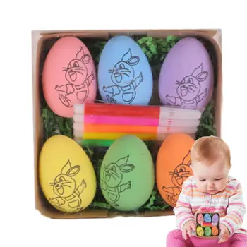 Комплект за Рисуване на Великденски Яйца 6шт САМ Великденски Занаяти Комплект За Рисуване по време САМ Боя За Декорация на Великденски Яйца Подарък С 6 Маркери Боя За Великденски Яйца