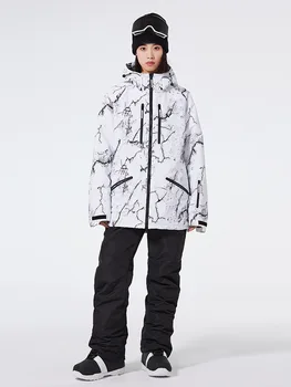 Комплект ски сака и панталони за мъже и жени, подходящ за сноуборд, ветрозащитный, водоустойчив, с принтом, който запазва топлината Зимата