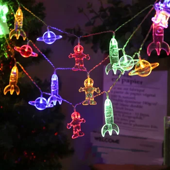 Креативен космонавт Ракетата астронавт с led подсветка 2 м 20 светодиоди, Коледна гирлянда за спални, декор на детска стая за деца