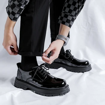 Луксозна марка мъжки обувки, обувки-oxfords с дебела подметка, удобни ежедневни кожена мъжка официална обувки, Дизайнерски бизнес работна обувки