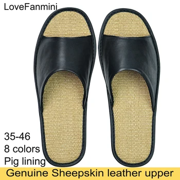 Меки ленени чехли от овча кожа, домашни летни чехли за мъже и жени, сандали с отворени пръсти за по-възрастните хора, ежедневни тънка обувки