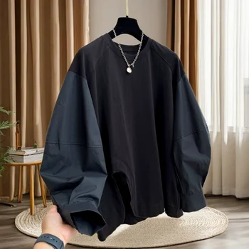 Мешковатая модерна блуза за гаджето си, дамски лоскутная Реколта риза оверсайз с дълъг ръкав, Потници улицата дрехи с кръгло деколте