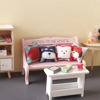 Миниатюрна възглавница за куклена къща 1: 12, мека мебел възглавница с кучешка глава, мини-възглавница, моделът мебели за куклена къща, Играчки за домашен интериор, аксесоари