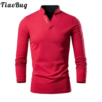 Мъжки модни тениска контрастен цвят с висока яка, всеки ден дишащи топли блузи с дълъг ръкав за офиса, делови тренировки по голф и за тенис на маса