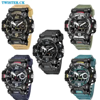 Мъжки часовник, водоустойчив спортен часовник 50 м, военни мъжки спортни часовници, цифрови часовници 8072 с двоен дисплей, кварцов механизъм, електронни часовници
