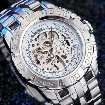 Мъжки часовник лукс, сребро, злато, автоматични механични ръчни часовници с метална рамка, часовник с голям циферблат Relogio Masculino