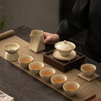 Набор от чай прибори Ruyao Чаена супа от супник Цедка за чай Комплект Чаени Чаши Керамични Подарък