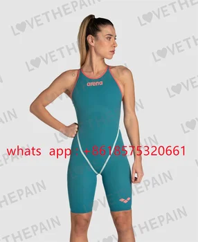 Нов дамски бански С отворен гръб, едно Парче, с дължина до коляното, За състезания, за Състезателни плувци, Технически костюм F1 За триатлон, Спортни и бански костюми