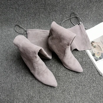 Обувки, дамски обувки, есенно-зимни обувки, чубрица луксозни дизайнерски ботуши до бедрото, с високи токчета - Дамска мода 2023 година над коляното