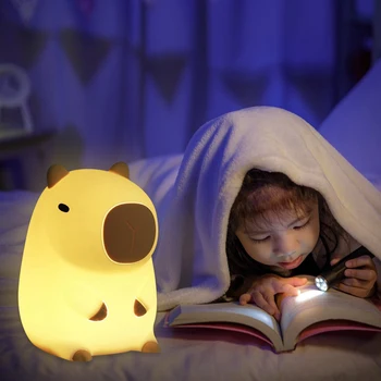 Прекрасен Силиконов LED нощна светлина Capybara С Изображение на Животно, Лампа Със Сензорен Датчик, лека нощ За Деца, Нощни Декор За Спалня, Подарък За Рожден Ден