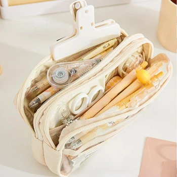 Прозрачната чанта за моливи с голям капацитет, эстетичная многопластова училищна голяма чанта, джоб за химикалки, чанта за моливи с цип, ученически пособия